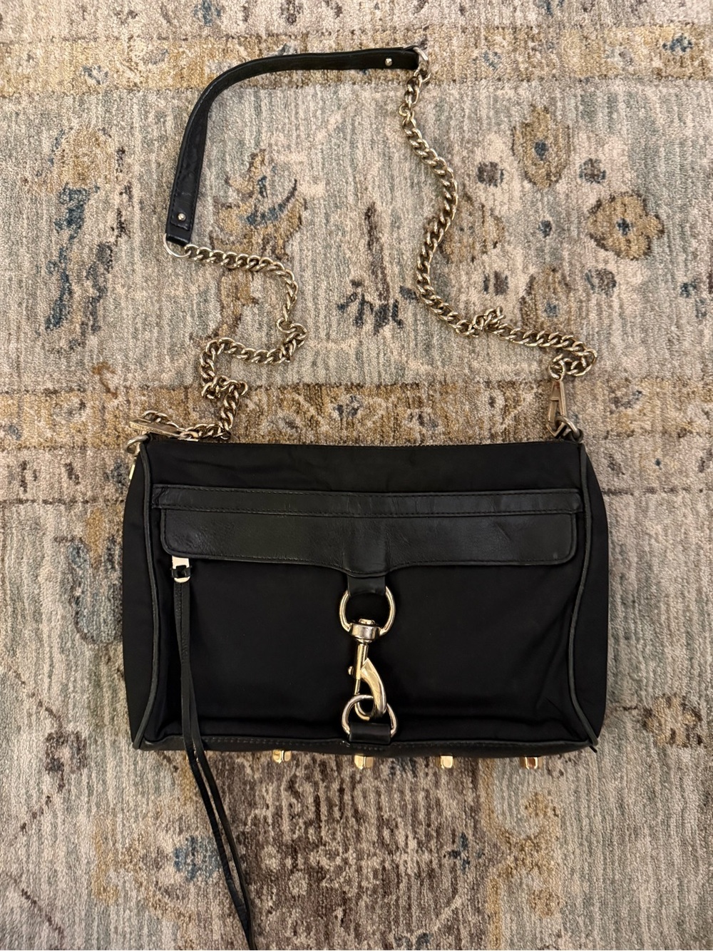 Rebecca Minkoff Black Nylon Crossbody Bag with Gold Chain
